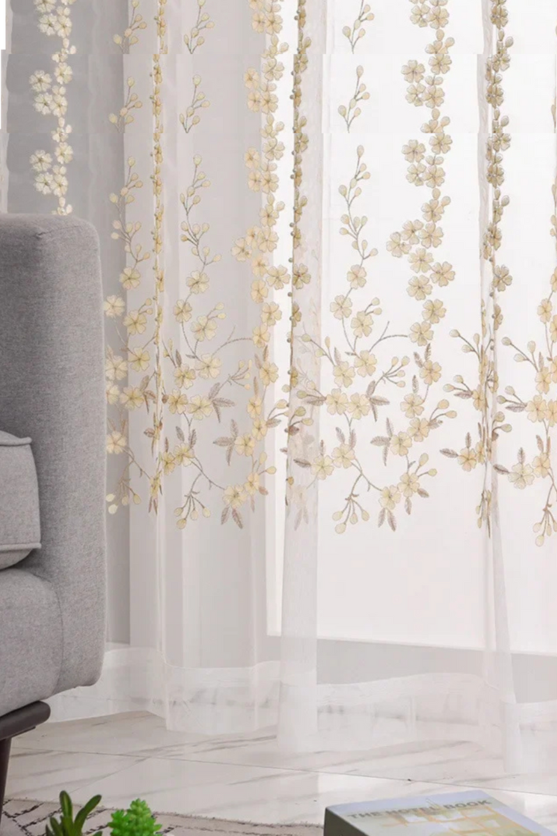 Embroidery White Living Room Balcony Bedroom Embroidered Screen Curtain