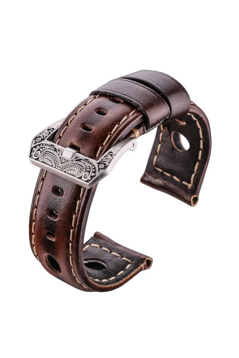 Leather Watchbands Dark Brown Women Men Watch Band Strap Belt With Black Pin Buckle