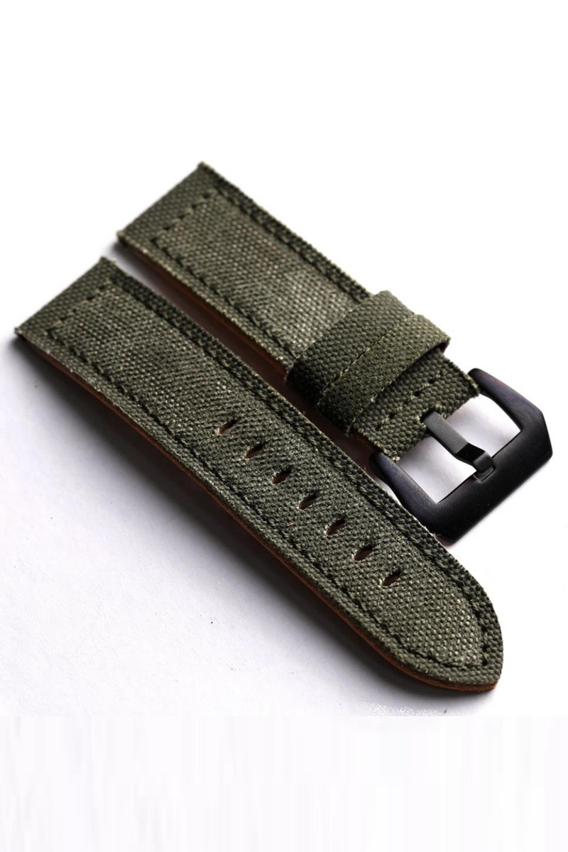 Hand-Fitted Leather Made Old Ground Canvas Watchband Thickened For Men