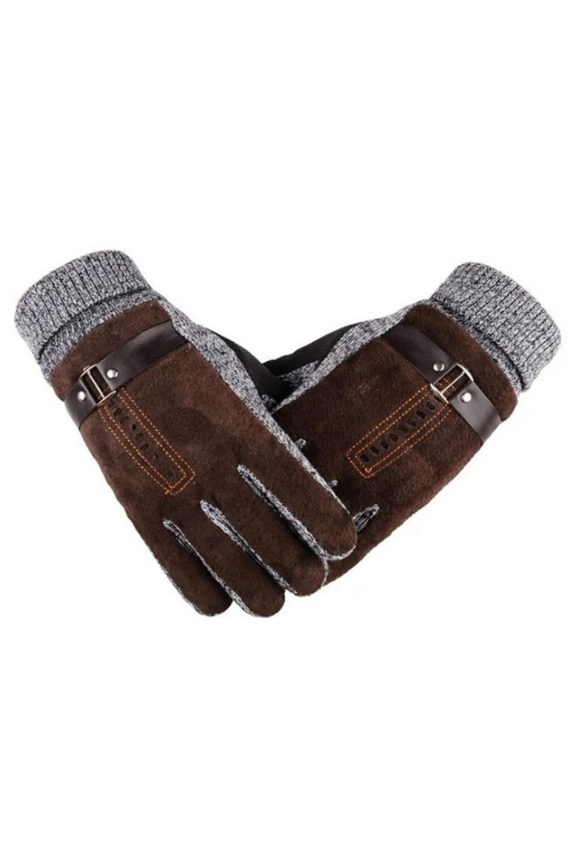 Winter Men's Warm Gloves Leather Gloves Mittens Male Thick Thermal Leather Gloves Men Knitted