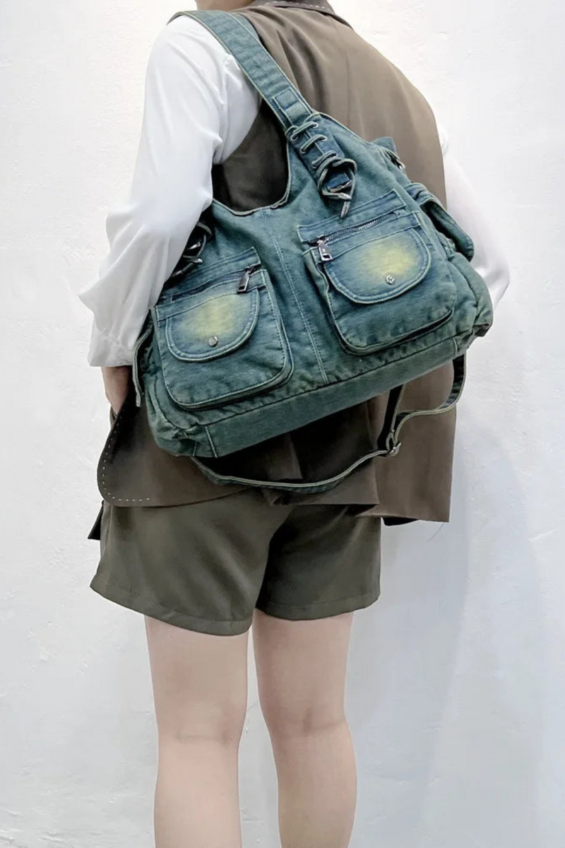 Women Bag Vintage Casual Denim Handbag Lady Jeans Tote Weave tape Creative Shoulder Messenger Bag