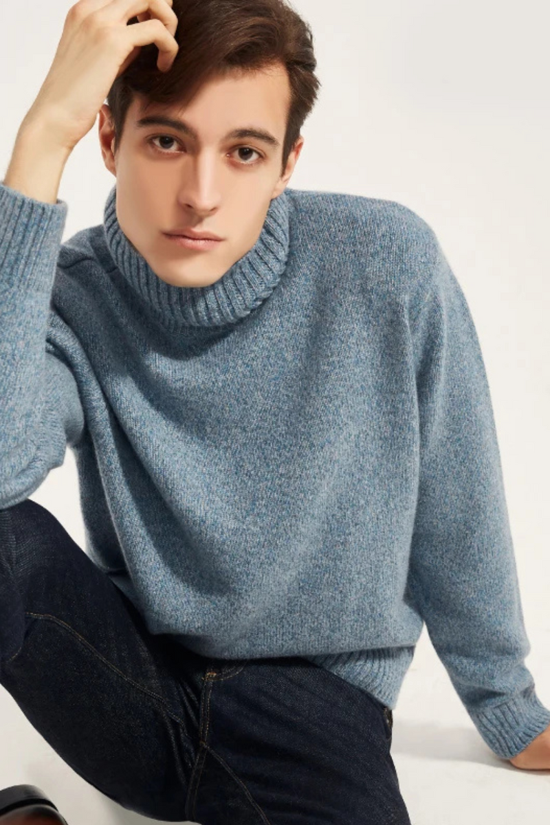 Cashmere Sweater Men Round Neck Thickened Half High Neck Knitted Shirt Sweater Men's