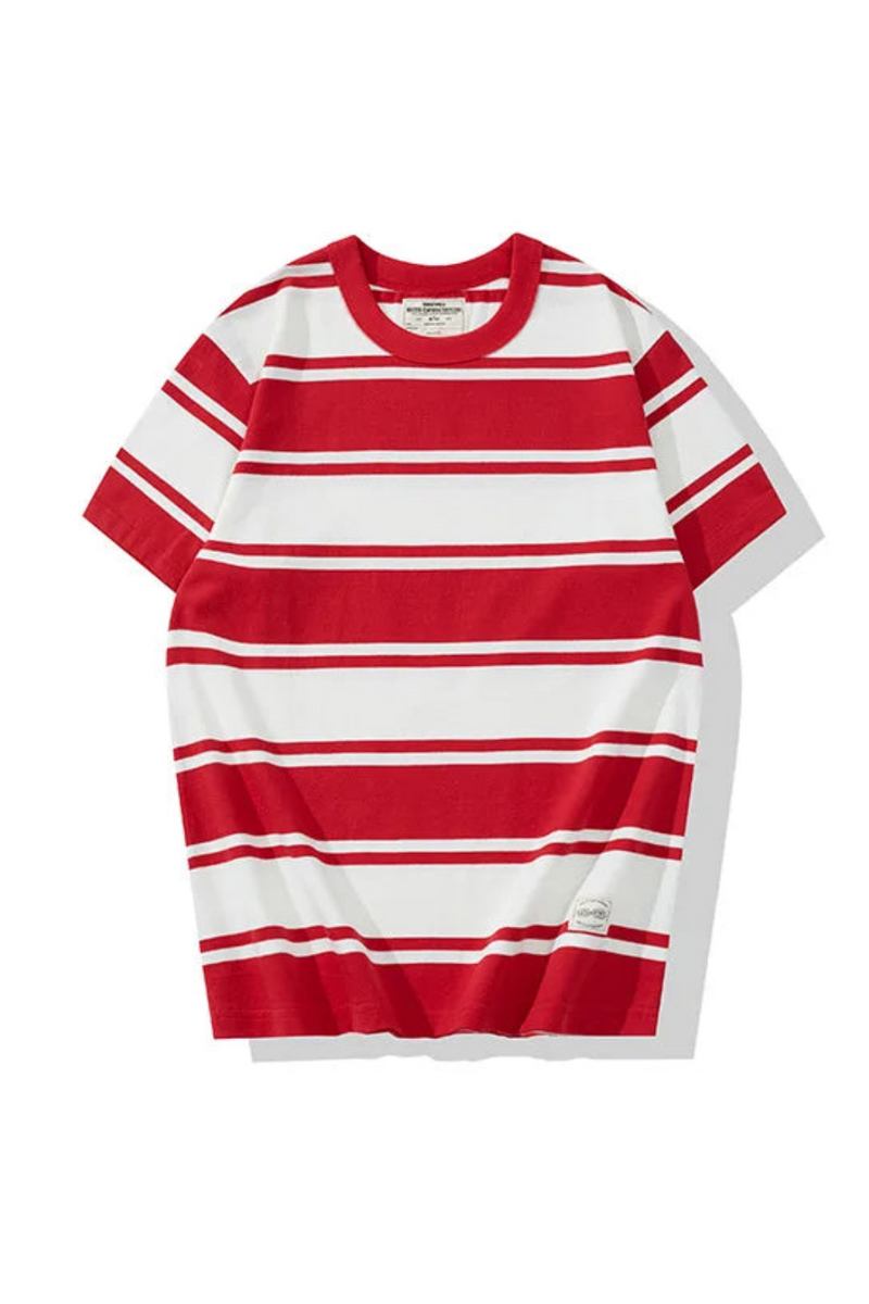 Thick Round Neck Shirt Large Striped Short-sleeved T-shirt Outdoor Clothing