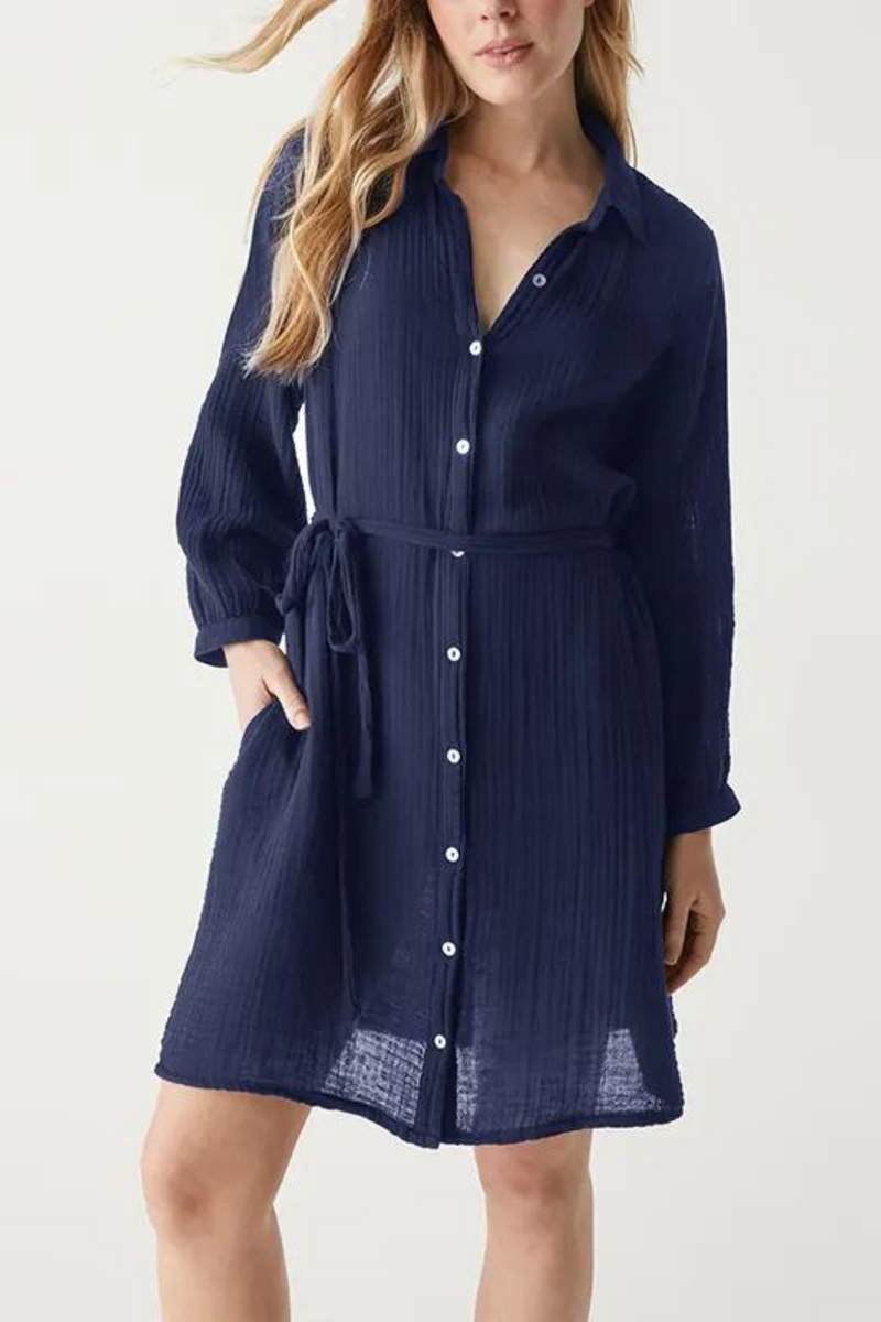 Shirt Dresses For Women Long Sleeve Single-Breasted Chic Elegant Office Lady Dress Beach Sundress