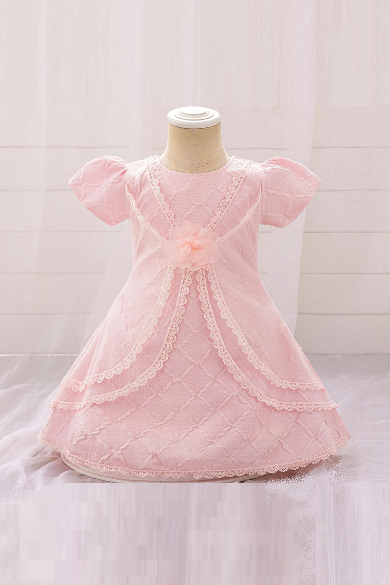 Toddler Pink Baptism Baby Girl Dresses Tulle Wedding Gown Bow Princess Prom Dress for Kids Bridesmaid