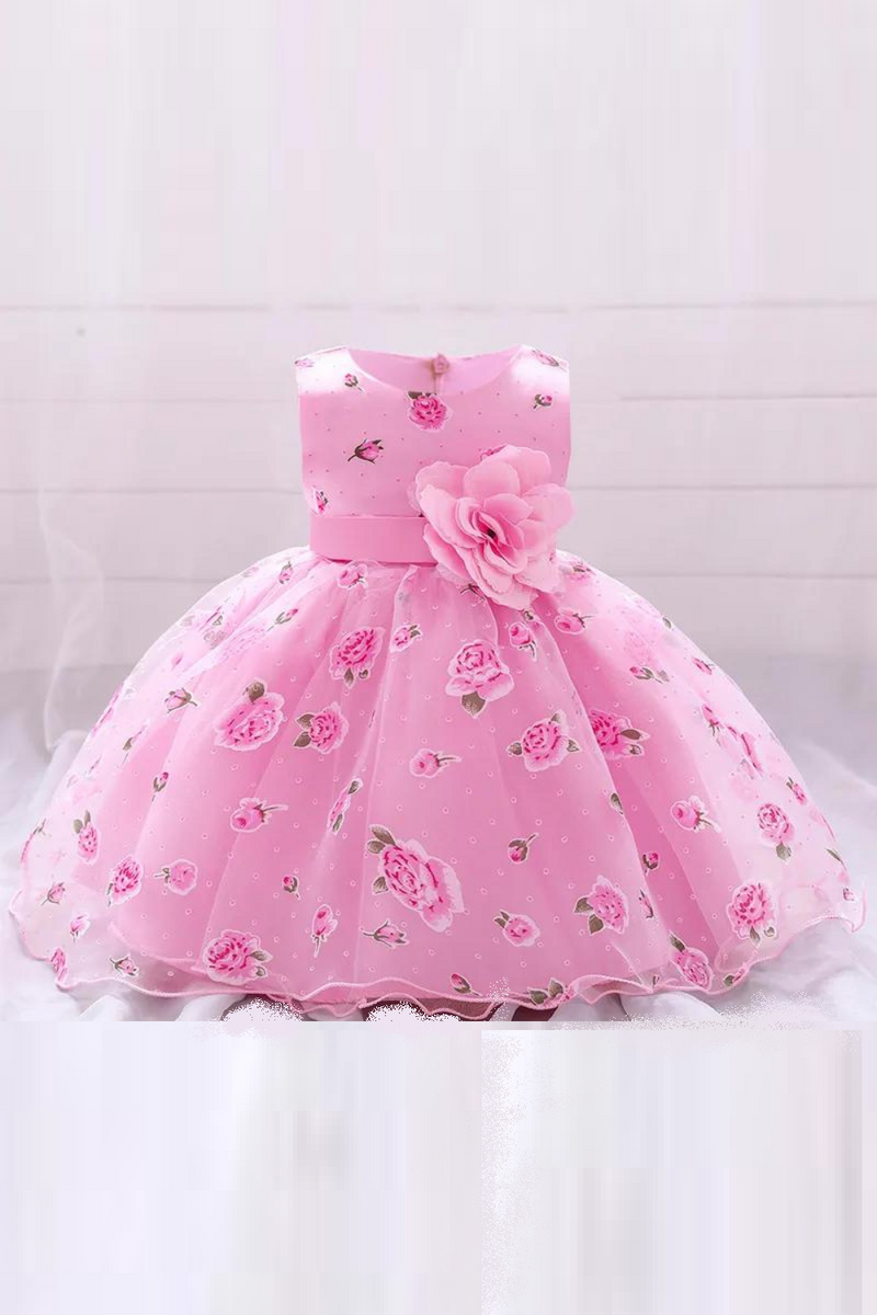 Baby Girl Birthday Party Gown Toddler Kids Pink White Princess Dress Child Lace Flower Baptism Clothes