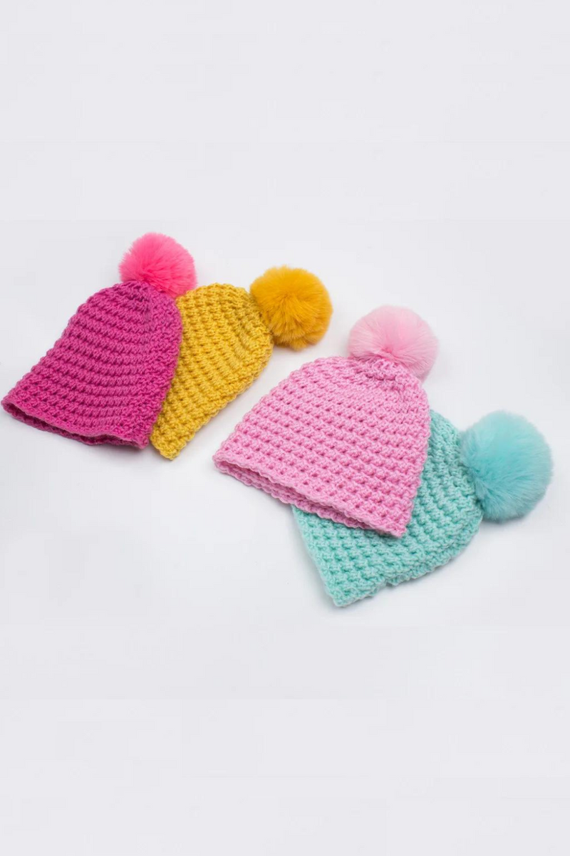 Winter Baby Solid Crocheted Wool Beanie Hat Children Knitted Pompom Ball Bonnet Skullcap Hat