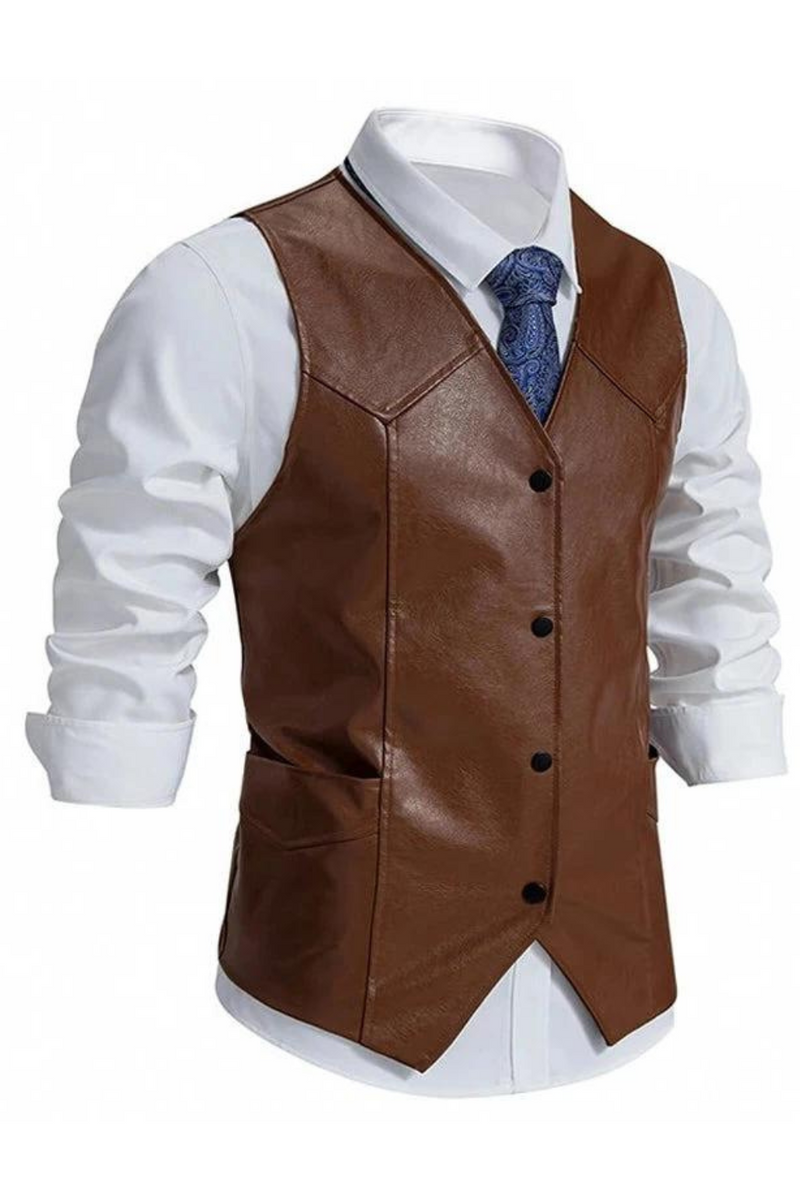 Leather Vest Motorcycle Men Vintage Single Breasted Western Cowboy Waistcoat Sleeveless Jackets Vest