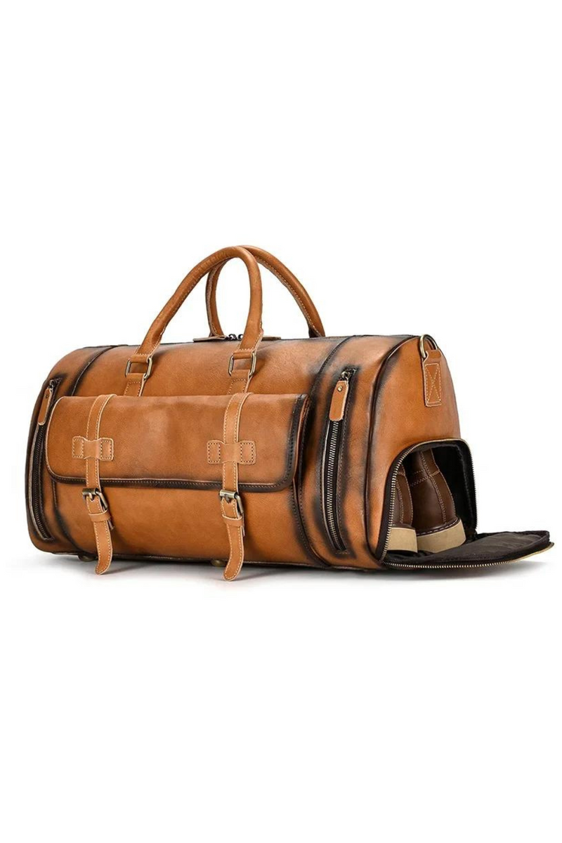 Leather travel bag for men's retro leather fitness bag leather handbag with shoe compartment luggage bag