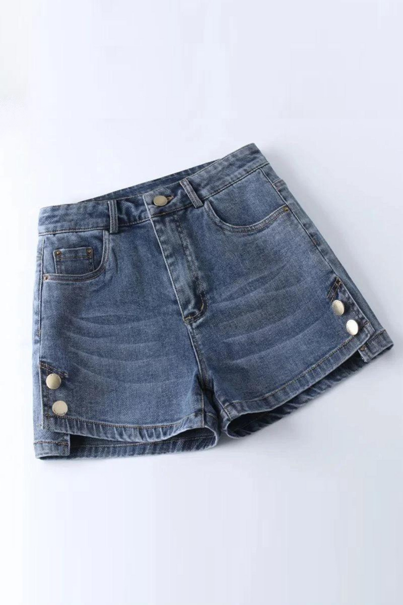 Denim Vintage Casual Button High Waist Wide Leg Women Shorts