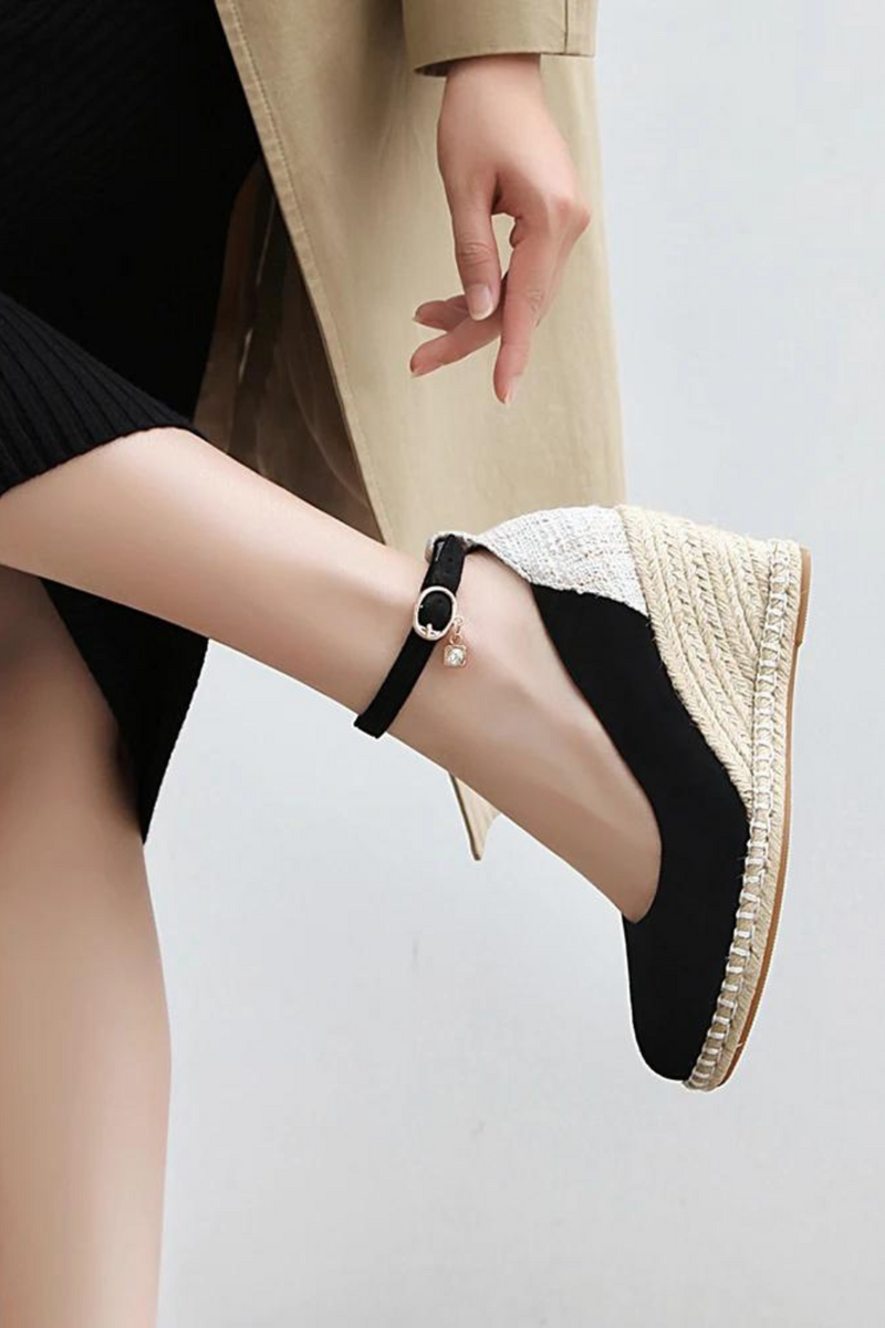 Ankle strap High Heel Pumps Women Shallow Platform Shoes Women Flax Hemp Canvas Heel