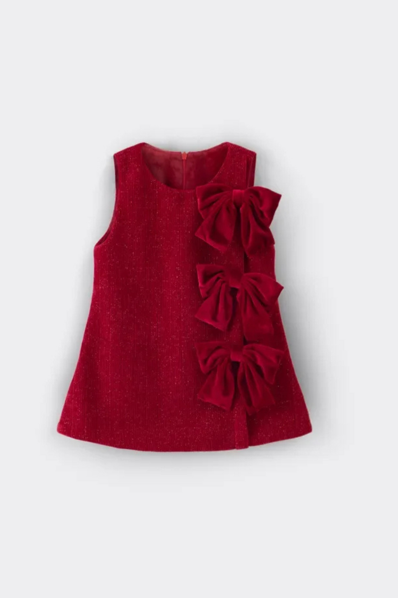 Winter Dress for Kids Girl Sleeveless Thickened Velvet Base Flower Bow Christmas Dresses