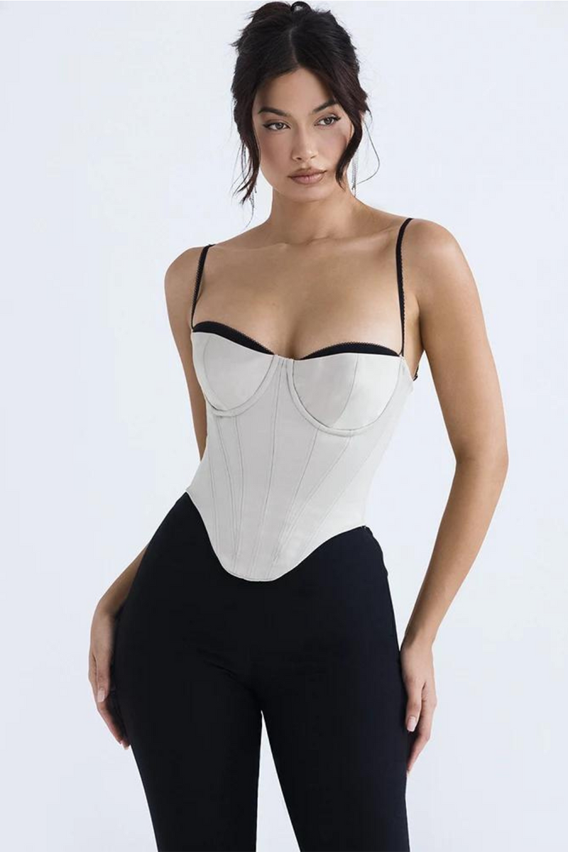 Bustier Corset Crop Top with Chest Pads Spaghetti Strap White Bodycon Top Summer Women Tops