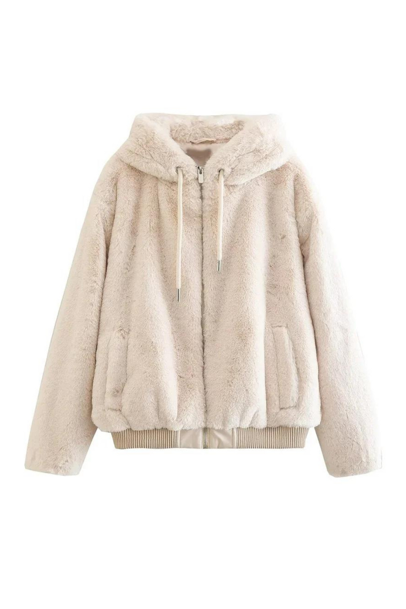 Women Thick Warm Faux Fur Hooded Jacket Coat Vintage Front Zipper Female Outerwear Chic Tops