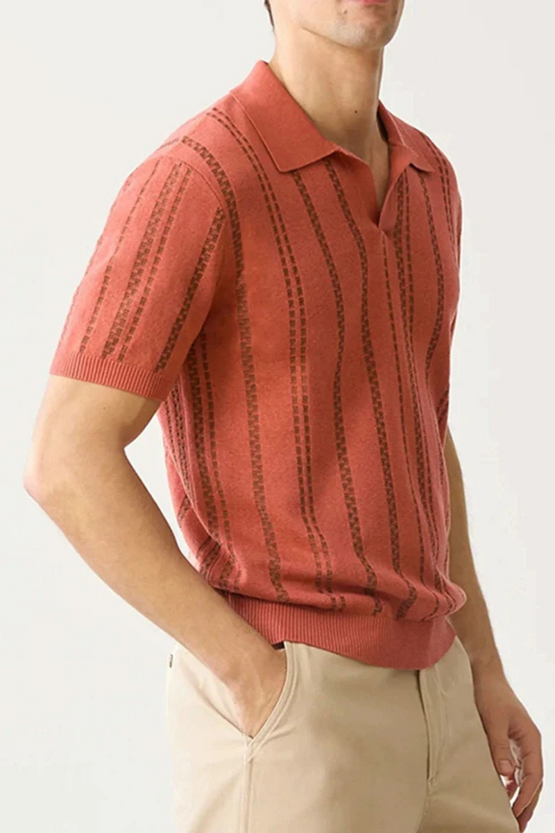 Casual Knitted Men Polo Shirts Knit Tops Summer Striped Knitting Tees