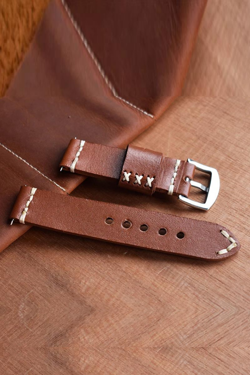 Genuine Leather Watch Strap Aircraft Buckle Hand-stitched Line