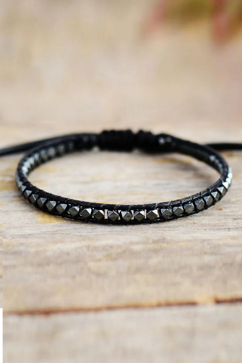 Men's Bracelet Jewelry Hematite Beads Adjustable Wrap Bracelets Vegan Cord Steampunk Lovers Couples Braclet Jewellery Gifts