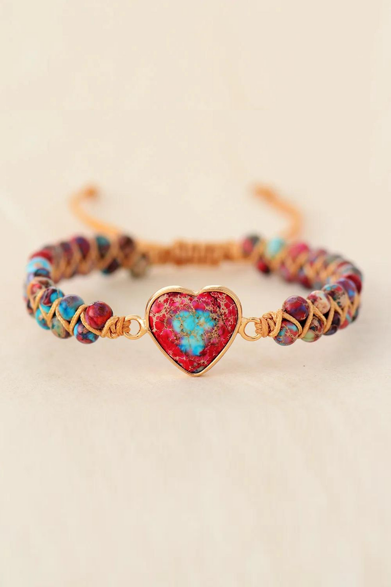 Natural Stone Heart Charm Bracelets String Braided Macrame Braclets Friendship Wrist Wrap Bracelet Femme Women Jewelry