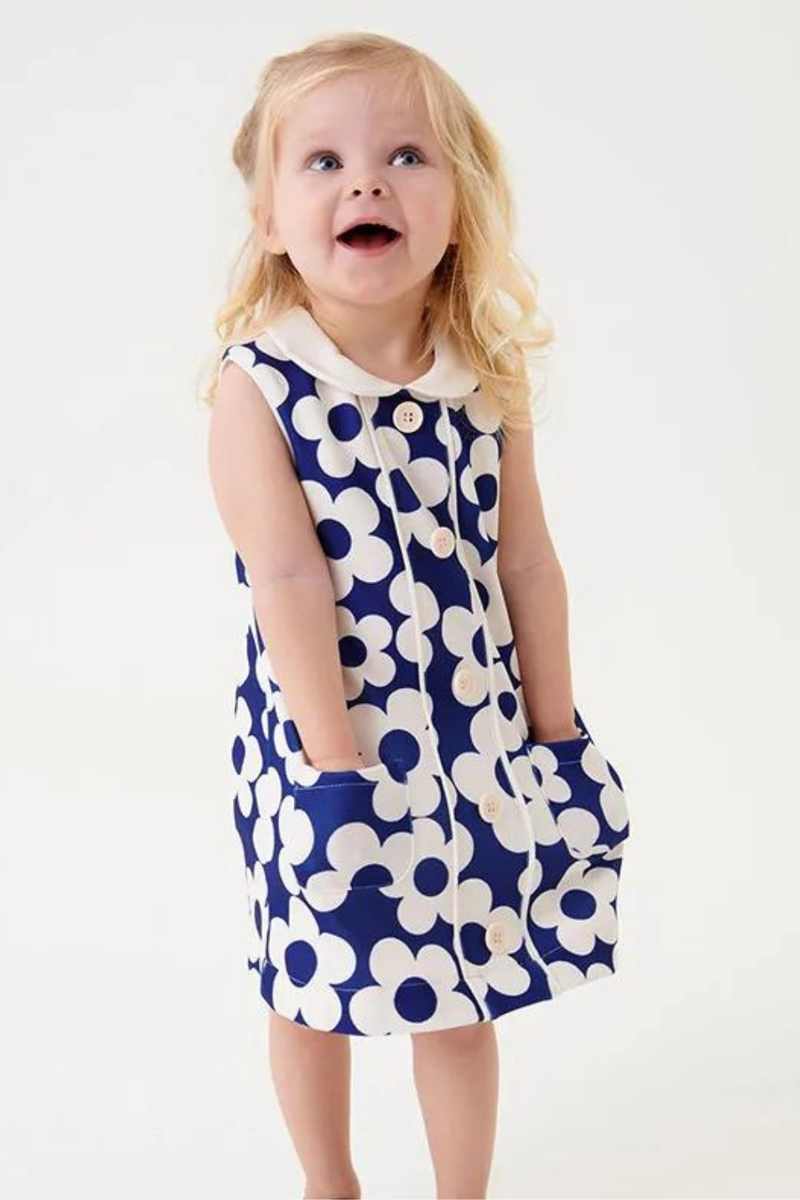 Princess Sleeveless Floral Girls Dresses Collar Buttons Toddler Party Birthday Gift Dresses