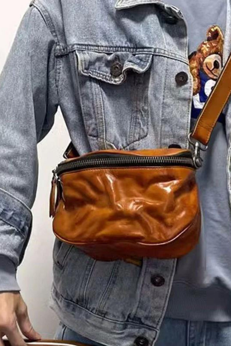 Crossbody bag leather saddle bag for men backpack casual vegetable tanned leather