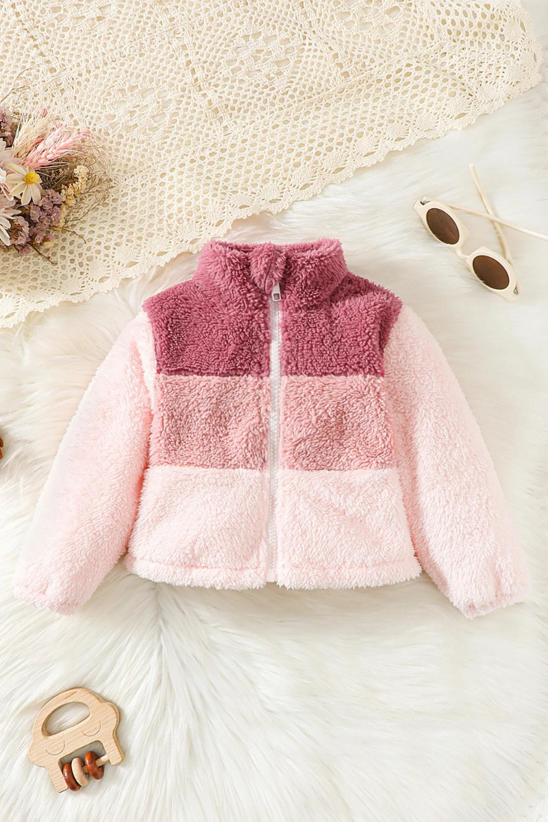 Kids Girl Plush Overcoat Long Sleeves Lapel Zippered Coat for Winter Outdoor Wear Blocking Warm Top