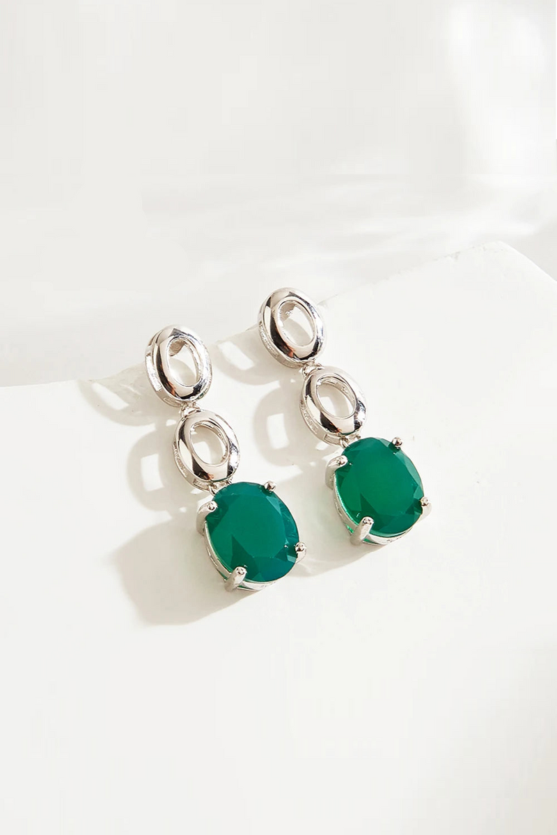 Natural green agate Earrings for women 925 Silver with lucky gems paired with fine jewelry