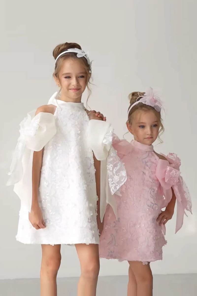 Elegant White Sparkly Girl Bridesmaids Dresses Princess Kids Birthday Wedding Party Pageant Gown