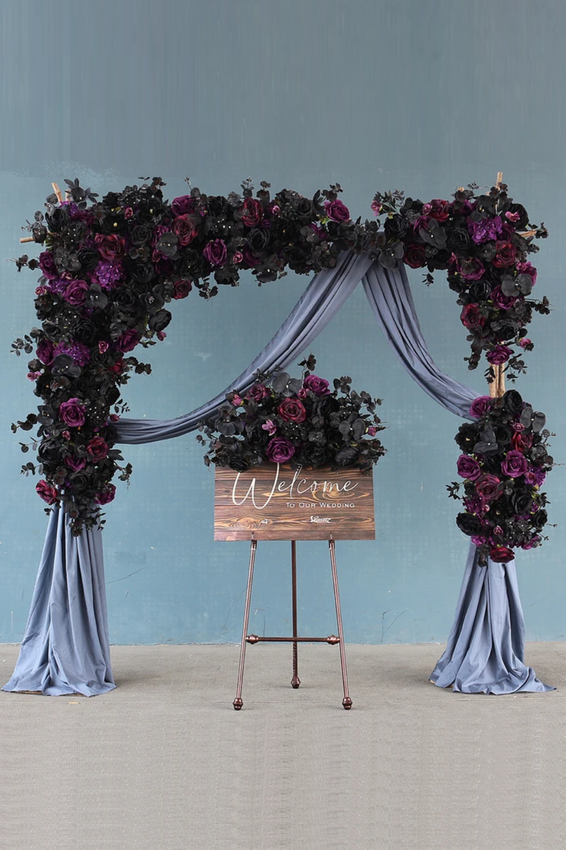 Wedding Flower Arrangement Black Rose Flower Row Dark Purple Wedding Background Decoration