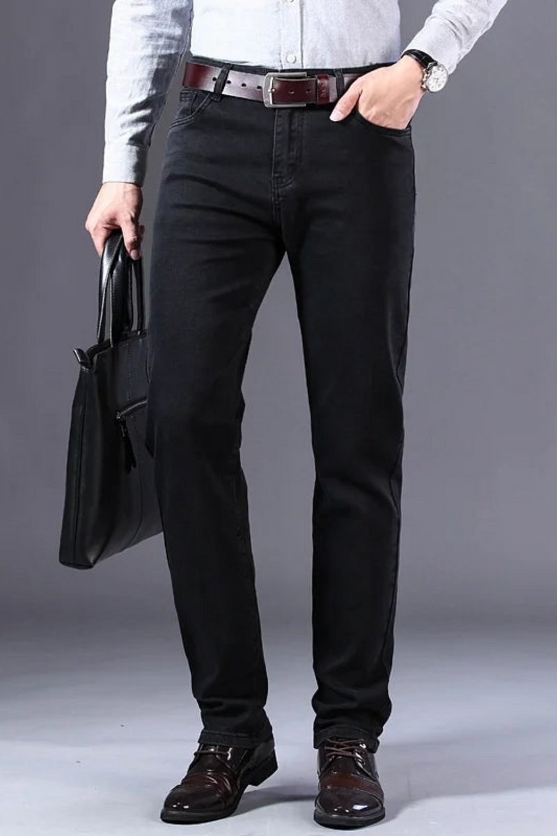 Men Stretch Regular Fit Jeans Spring Solid Casual Slim Pants Male Classic Trousers