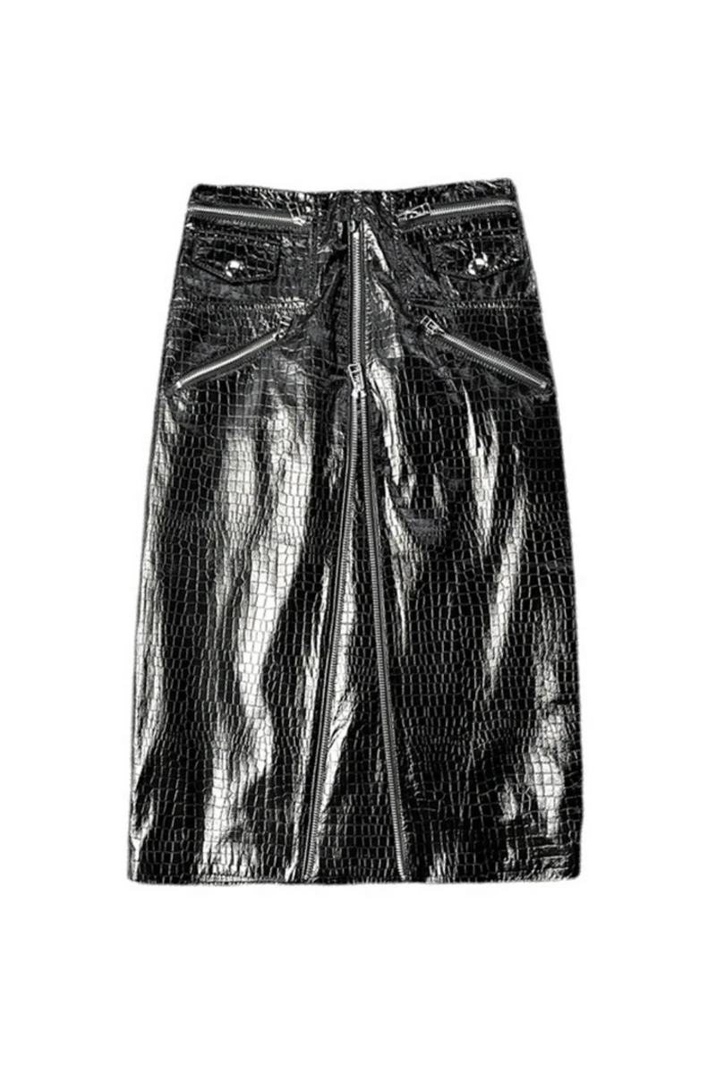 Embossed Skirts For Women Motorcycle Middle Long Zipper Punk Over Knee