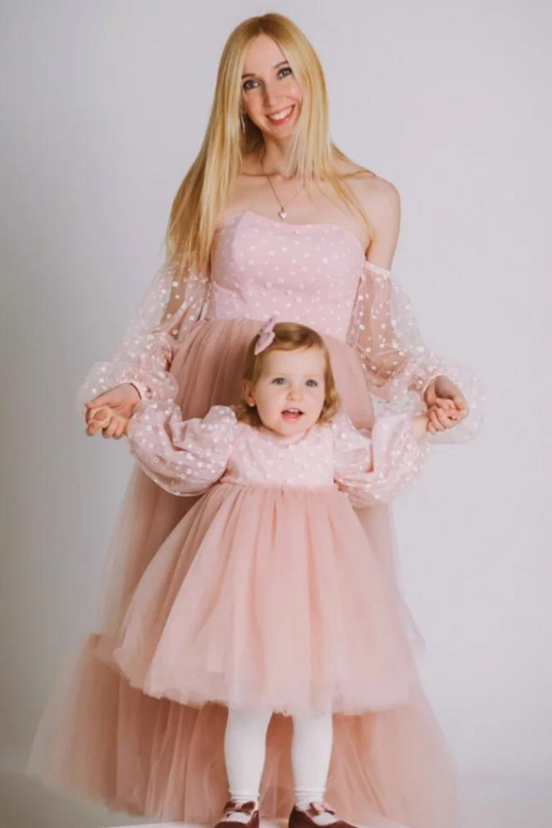 Mother and daughter matching dresses tulle family look floral mommy and girl outfit