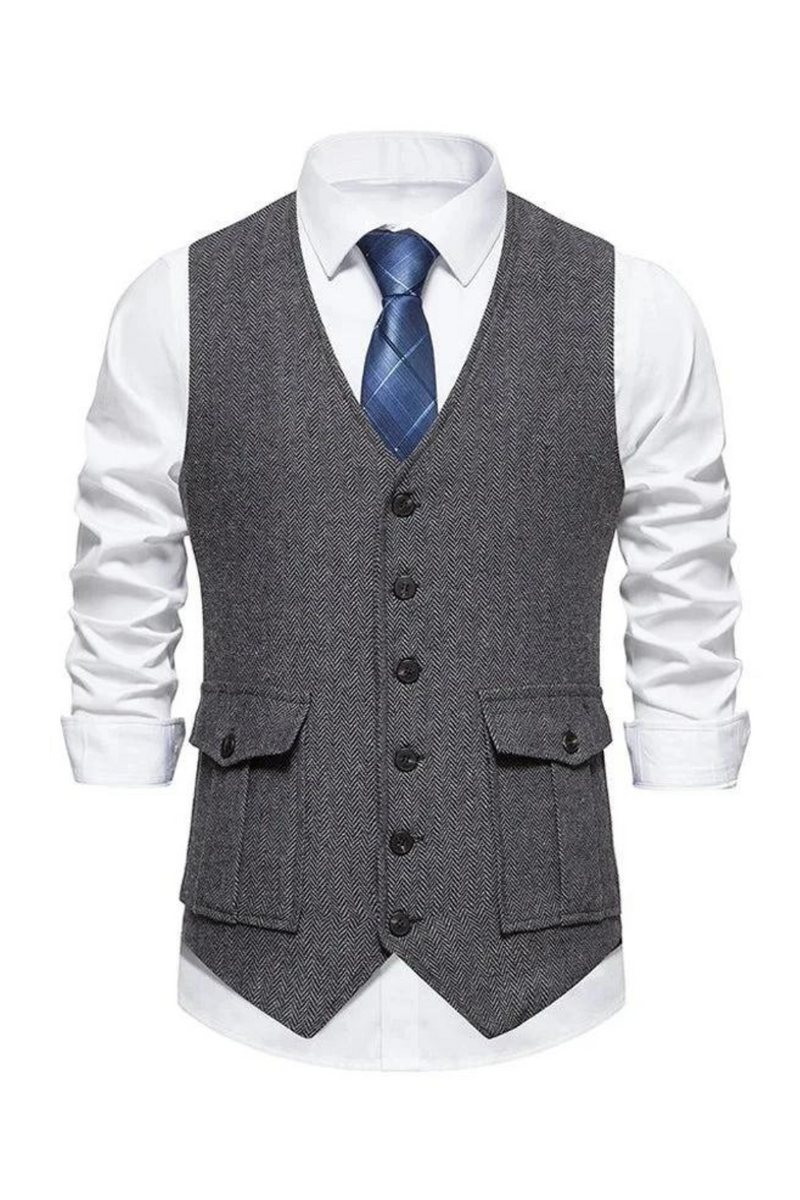 Double Pocket Suit Vest for Men Waistcoat Business Formal Sleeve Jacket