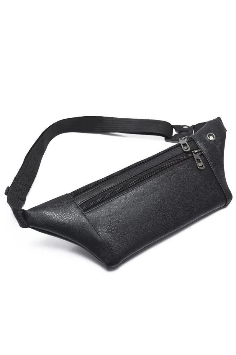 Men's Fanny Pack leather three-layer multi-purpose chest bag with earphone hole Sports money collection waist bag tide