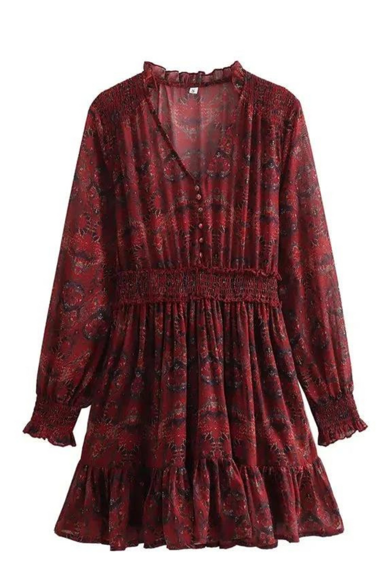 Retro Women's Spring Long Sleeve Chic Lace Sleeve Robe Party Dress Women Pleated Mini Skirt Lined