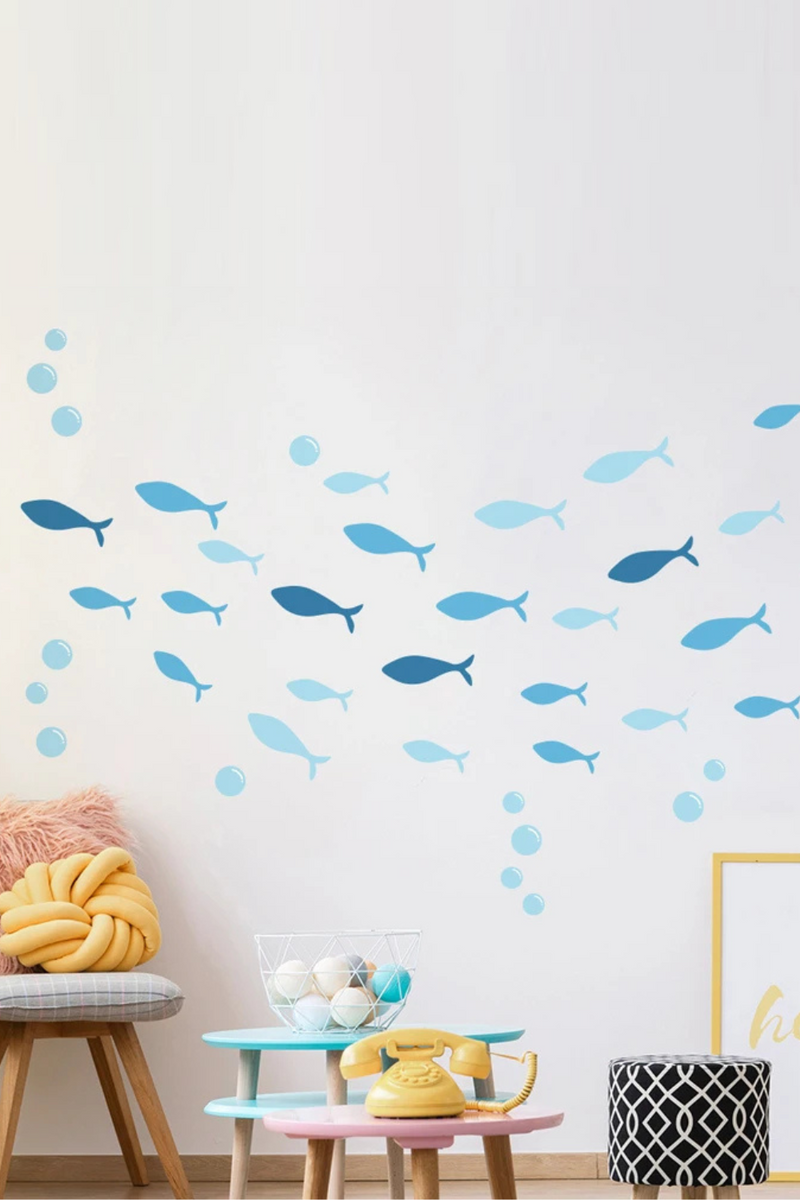 42pcs/set Blue Fish Vinyl Wallsticker DIY Stickers Ocean Fish Scene Nursery Decoration Art