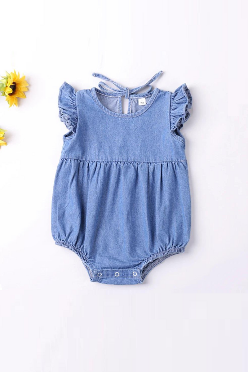 Baby Girls Rompers Toddler Ruffles Romper Cotton Denim Fly Sleeveless Summer