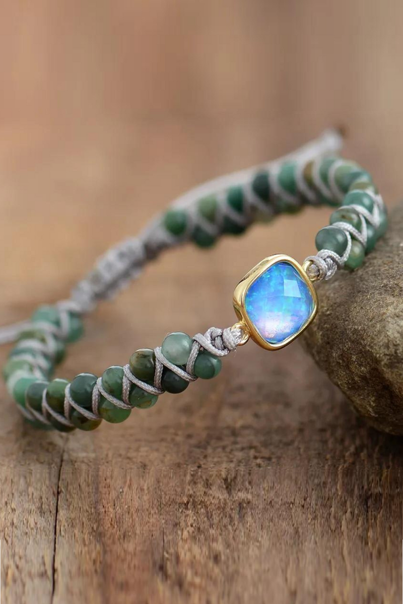 Natural Stone Jades Opal String Braided Strand Charm Wrap Bracelets Femme Women