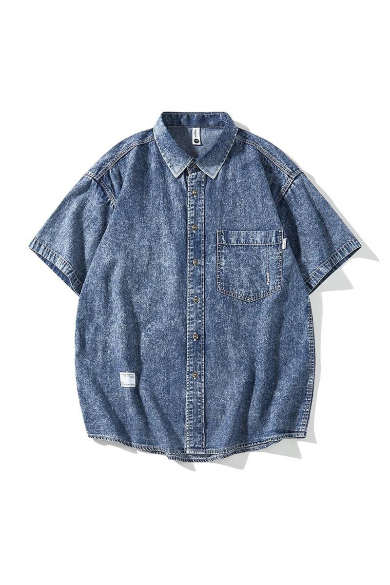 Short sleeved Casual Denim Shirt Lapel Shirt