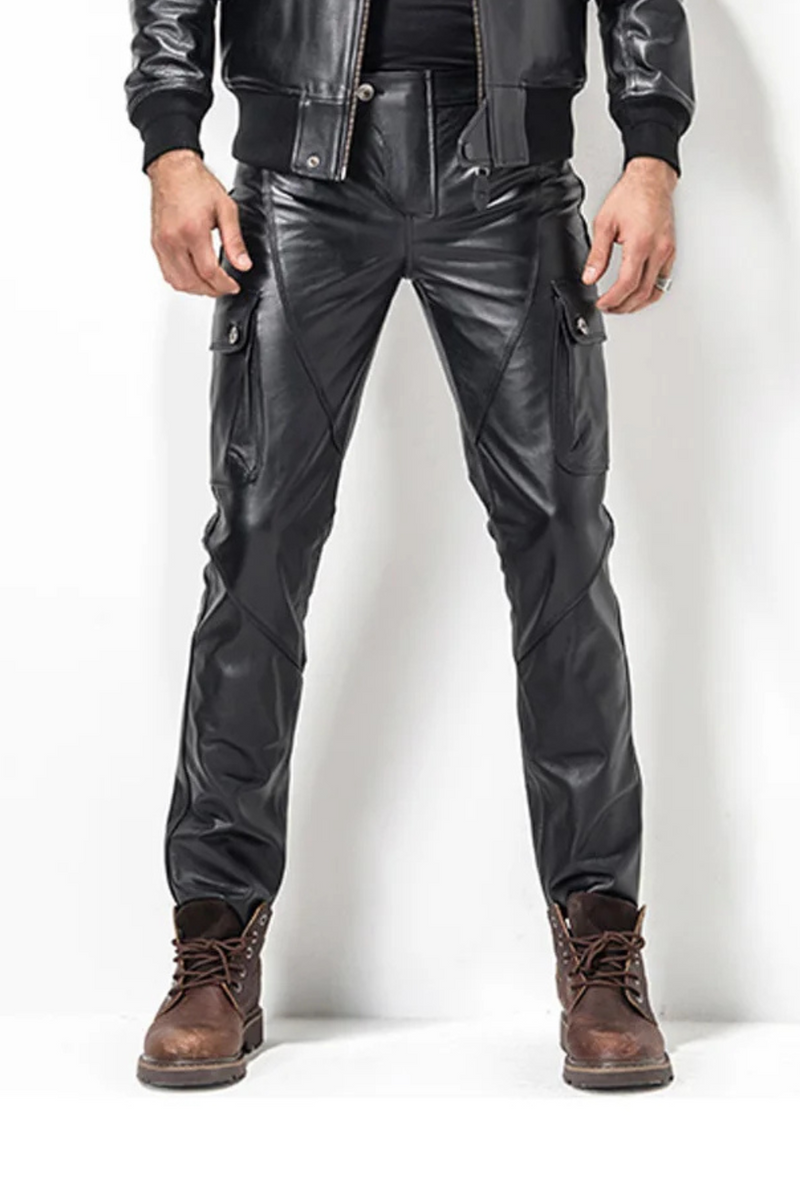 Men Leather Pant Biker Pants Motorcycle Punk Rock Pants man classic pocket leather pants leather trousers