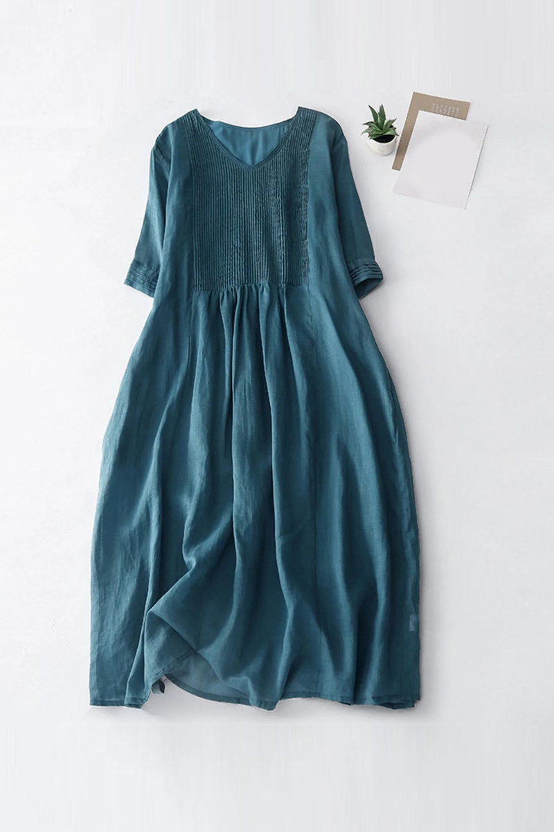 Summer Dresses For Women Loose Casual Dress Solid Pleated Dress