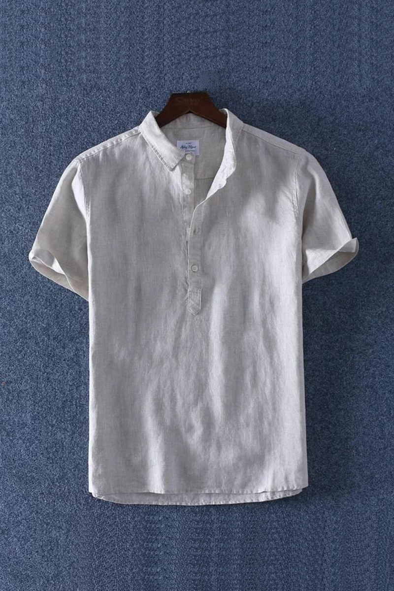 Linen Summer Casual Shirt Men Breathable Turn-down Collar Short Sleeved Pullover Shirt Comfortable