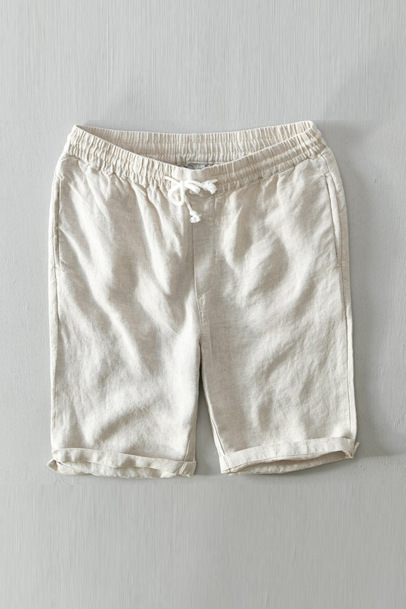 Pure Linen Shorts Men Summer Solid White Loose Holiday Shorts Man Casual Shorts