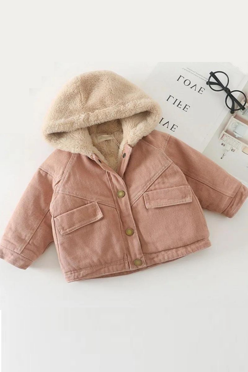 Girls Velvet Denim Coat Autumn Winter Jacket New Children's Thicked Warm Girls Plush Hooded Outerwear