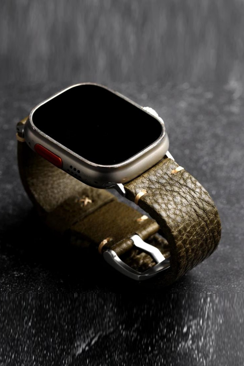 Handmade Head Layer Leather Watchband Lychee Pattern For Iwatch Apple Watch s8/S7 Genuine Leather