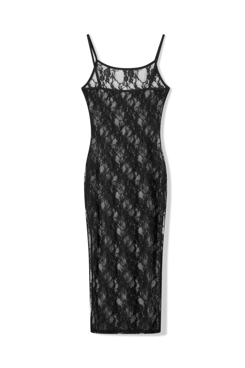 See Through Midi Dress Women Black Sheer Mesh Lace Floral Dresses Chic Beach Outfits