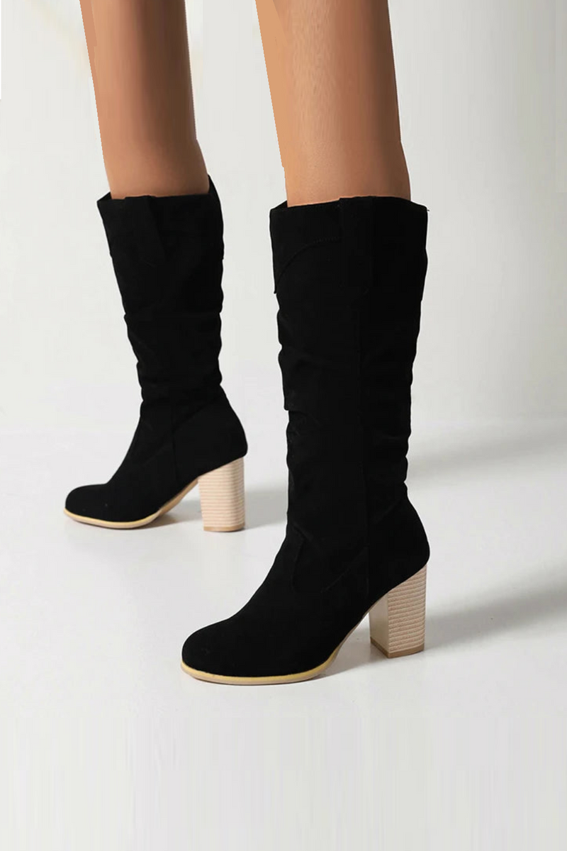 Retro Knight Boots Ultra-High Wood Grain Heel Warm Plush Inner Long Boots Women's Boots