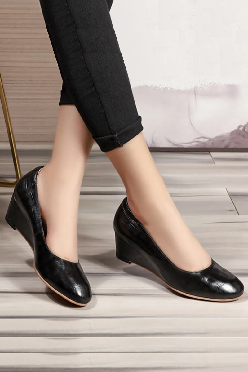 Women‘s Premium Leather Wedge Pumps Handmade Dress Shoes