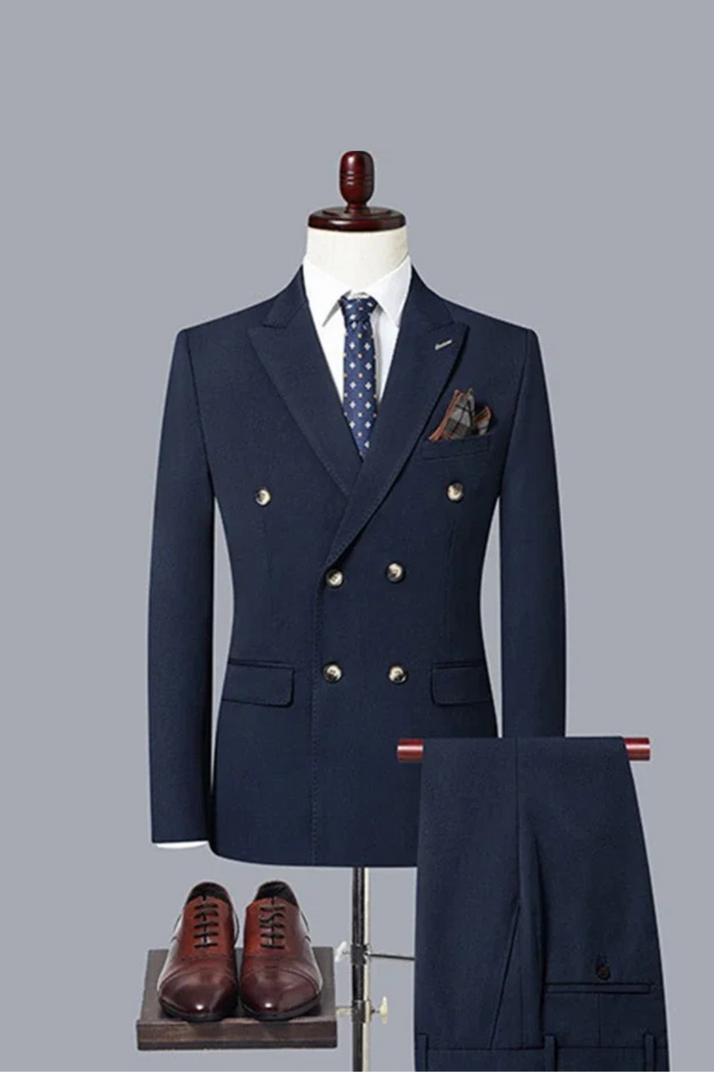 Men's Casual Boutique Double Breasted Business Suit Jacket Trousers Pants Set Blazers Coat