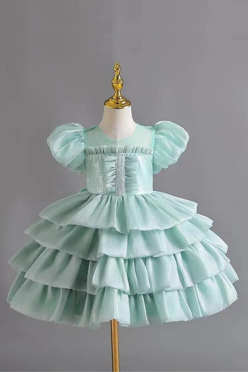 Tulle Girl Princess Dress Summer Party Kids Knee Length Dress Puffy Sleeve Birthday Baby Girl Clothes