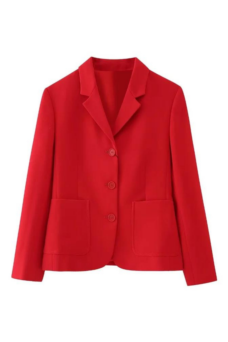 Women's Red Suit Spring Simply Single Breasted Pockets Slim Office Lady Short Coat